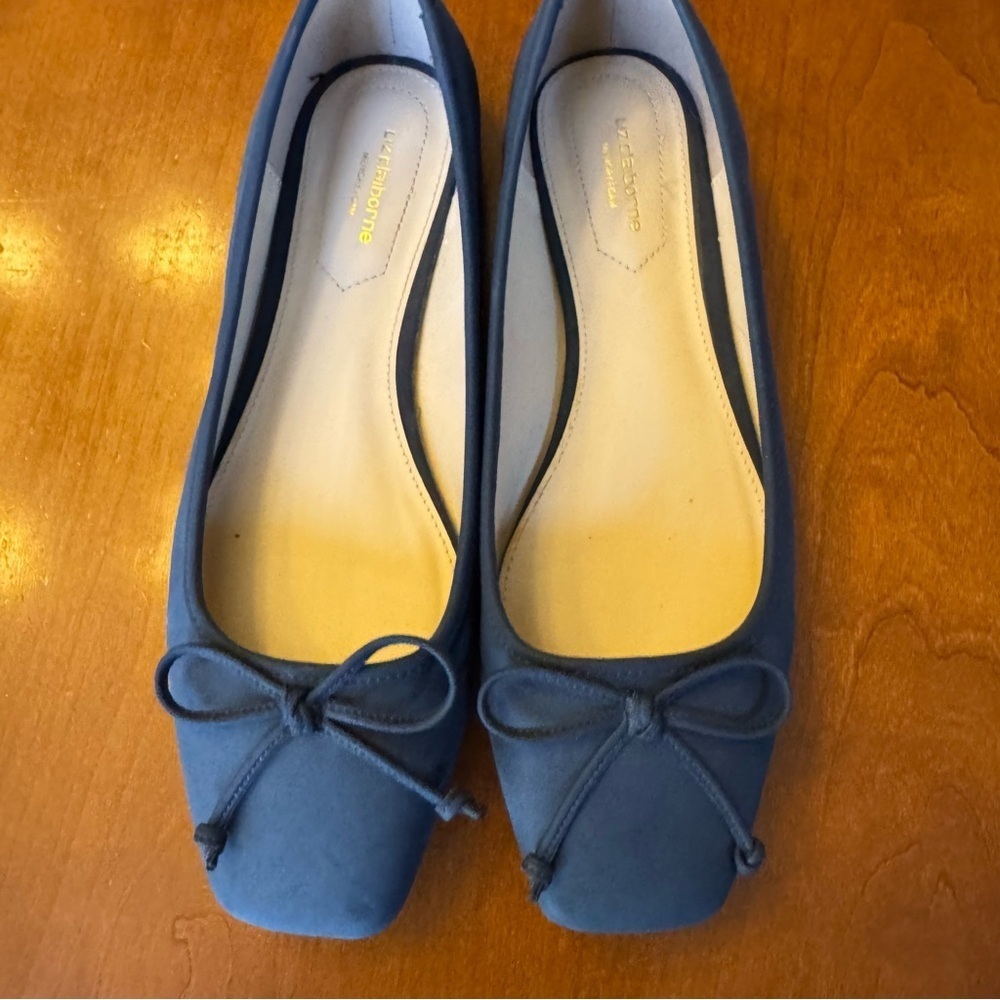 Liz Claiborne Flushing women's square closed-toe ballet flats blue faux suede 9W - Picture 5 of 9